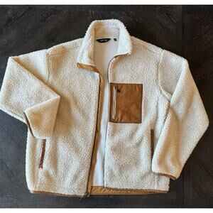 Orvis Stove Sherpa jacket size men’s large cream with tan leather accents